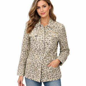 Chico's Jacket Size 0 (4) Lightweight Utility Green Leopard